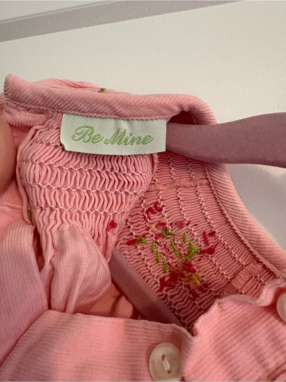 Be Mine Pink Smocked Tea Cup Sleep Sack with Green Trim